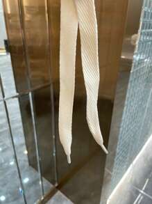 2 Pairs Solid Color 1.8cm Wide Cream Striped Shoelaces, Suitable For Men And Women Sports, Casual And Lace-Up Shoes - White - View 2