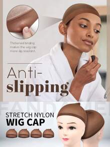 Stretchy Nylon Wig Caps For Women – Breathable & Secure Stocking Caps For Lace Front Wigs, Available In Black, Beige, Dark Brown (5~100pcs) - Multicolor - View 6