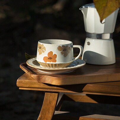 1pc Vintage Thick Ceramic Coffee Cup & Saucer, High-Quality Ceramic Glazed Cup & Saucer Set, Elegant Latte Art Cup