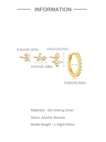 4Pcs Asymmetric 925 Sterling Silver Single Ear Earring For Women Sweet Style Piercing Stud Earring Suitable For Wedding Bridal Jewelry - Gold - View 5