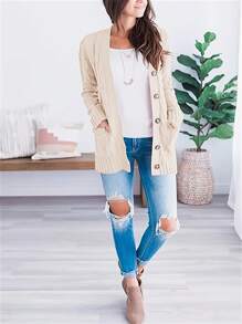 Single Breasted Long Sleeved Sweater Cardigan For Ladies