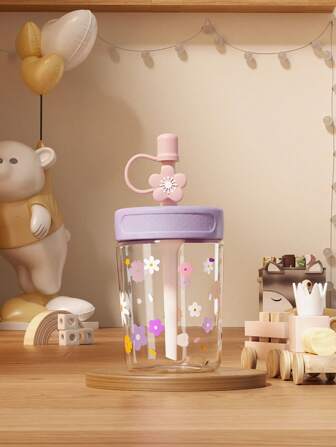 1pc 450ML/480ML Kids Cup With Straw, Student Water Bottle, Fresh Daisy Pattern, Dustproof Leakproof Shockproof Transparent Durable, Portable For Home, School, Outdoor Use, Best Gift