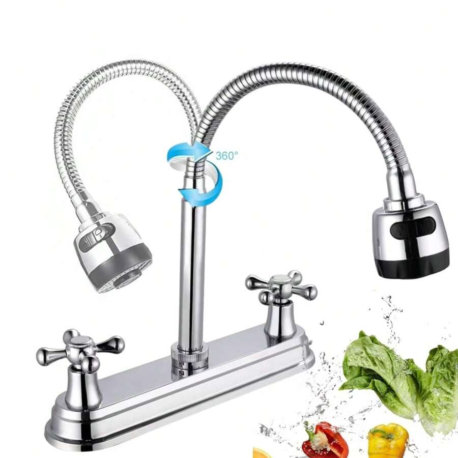 2 Handles Kitchen Sink Mixer Tap, Flexible Neck Kitchen Sink Faucet, 2 Handle RV Kitchen Faucets, Modern Stainless Steel Kitchen Faucet(2 Handles/1 Handles) - 2 Asas - View 1