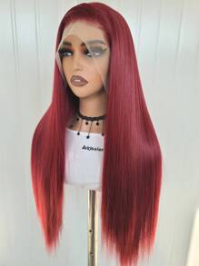 13x4 Long Straight 24 Inch Burgundy Lace Front Wig, Lace Front Synthetic Wig With Pre-Plucked Hairline, Heat Resistant Fiber Hair, Silky Straight Wig For Women, Cosplay, Party, Daily Use - Burgundy - View 8
