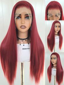 13x4 Long Straight 24 Inch Burgundy Lace Front Wig, Lace Front Synthetic Wig With Pre-Plucked Hairline, Heat Resistant Fiber Hair, Silky Straight Wig For Women, Cosplay, Party, Daily Use - Burgundy - View 5