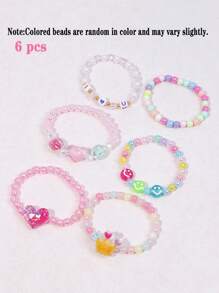 Set de 6 piezas/18 piezas de pulsera con dijes de corona, flor y corazón, pulsera de cuentas con dijes coloridos para niños, adecuado para fiestas, cumpleaños, color aleatorio
