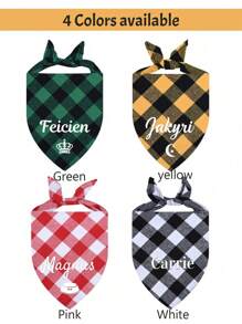 1pc Personalized Dog Plaid Bandana With Name,Custom Dog Neckwear Name Design Plaid Scarf Triangle Bibs Kerchief, Pet Christmas Costume Accessories For Small Medium Dogs Cats Birthday Gift Customized Icon Dog Clothes Cat Clothes Yellow - Yellow - View 3