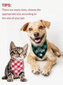 1pc Personalized Dog Plaid Bandana With Name,Custom Dog Neckwear Name Design Plaid Scarf Triangle Bibs Kerchief, Pet Christmas Costume Accessories For Small Medium Dogs Cats Birthday Gift Customized Icon Dog Clothes Cat Clothes Yellow - Yellow - View 5