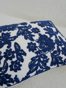 1pc Embroidered Floral Pattern Decorative Pillow Cover, Multi-Size & Multi-Applicable, Without Pillow Insert - Navy Blue - View 5