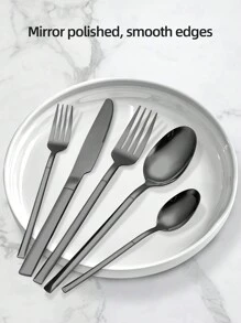 Stainless Steel Tableware Set, 5/20/30pcs Golden/Silver/Black Cutlery Set-Includes Dining Knives, Table Forks, Dining Spoons, Teaspoons And Dessert Forks, Forks For Salad/Appetizers/Dessert, And Mini Spoons For Coffee/Tea/Dessert/Cake/Stirring/Fruit/Ice Cream, Reusable Steak Knife, Soup Spoon, Teaspoon, Main Fork, Mini Forks