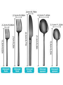 Stainless Steel Tableware Set, 5/20/30pcs Golden/Silver/Black Cutlery Set-Includes Dining Knives, Table Forks, Dining Spoons, Teaspoons And Dessert Forks, Forks For Salad/Appetizers/Dessert, And Mini Spoons For Coffee/Tea/Dessert/Cake/Stirring/Fruit/Ice Cream, Reusable Steak Knife, Soup Spoon, Teaspoon, Main Fork, Mini Forks