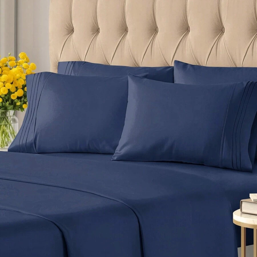 2100 Series Luxury Deep Pocket Bed Sheet Set 6-Piece - 海軍 - 查看 1