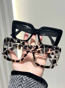 1/2 件女士几何塑料镜框经典多色活泼优雅设计和表现力时尚百搭透明眼镜适合返校阅读街头摄影角色扮演配件 - 無色 - 查看 3