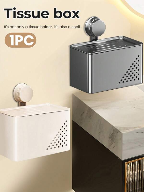 Punch-Free Suction Cup Tissue Box Toilet Toiletries Shelf Toilet Wall Mounted Toilet Tissue Box Bathroom Organizer