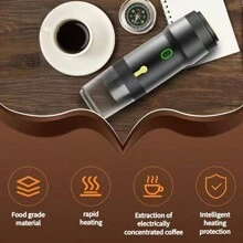 便携式电动浓缩咖啡机，带 NS 胶囊的咖啡机，迷你旅行咖啡机，三合一可充电咖啡机，带锂电池 18650 系列，非常适合露营、徒步旅行、卡车 - 黑色 - 查看 3