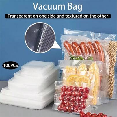 100PCS/500PCS Clear Embossed Textured Food Vacuum Seal Bag, PE Nylon Household Commercial Ventilation Meat Seafood Cereals Nuts Fruits Dried Fruits Medicine Keep Fresh Sealed Storage Bag Suitable For Home Kitchen Food Storage