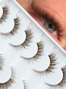 6 Pairs Brown Cat Eye Lashes With Clear Band Stem Fluffy False Lashes Wispy Thick Faux Mink Eyelashes Soft Volume Natural Look Full Strip Lashes Extension Makeup Tools Strip Lashes, Lashes, Eyelashes, Fake Lashes - Cat Eye Lashes - View 6