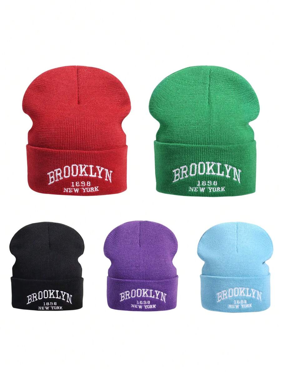 Street 2pcs Daily Letter Embroidered Beanie Winter Fall - Black and White - View 1