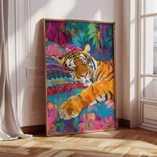 1pc Unframed Botanical Sleeping Animal Tiger On Bed Poster Cute Preppy Art Funky Painting Canvas Print Minimalist Wall Picture For Dorm,Apartment,Living Room,Bedroom,Modern Home Decoration - Multicolor - View 2