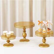 11-Piece Gold/Black Lace Cake Stand Set – Interchangeable Dessert Display Stands And Trays For Weddings, Birthdays, And Events - Vàng - Xem 5