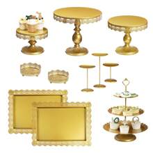 11-Piece Gold/Black Lace Cake Stand Set – Interchangeable Dessert Display Stands And Trays For Weddings, Birthdays, And Events - Vàng - Xem 1