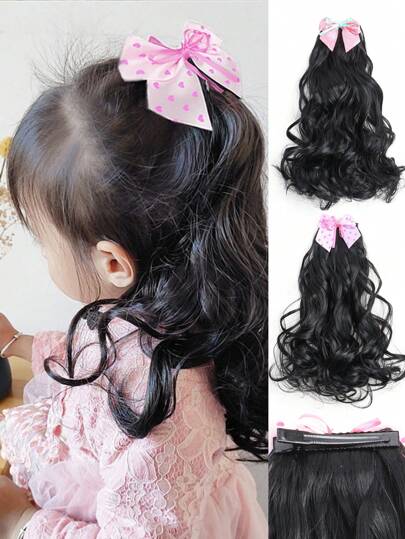 1 件/2 件可爱儿童蝴蝶结卷发马尾夹接发彩色合成假发儿童圣诞礼物