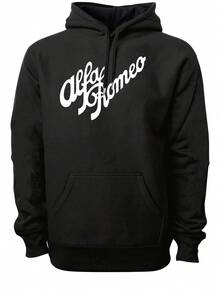 Alfa Romeo Men's Solid Color Drawstring Design Sweatshirt With Pocket - Black - View 6