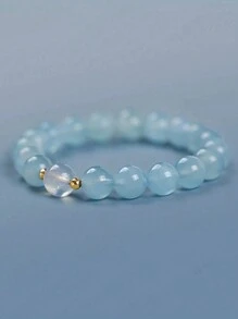 1pc Aquamarine & White Crystal Bracelet - Good Luck, Calming ,Peace, Love,Healing Crystal Spiritual Protection Meditation Jewelry-Ideal Gifts - Baby Blue - View 4