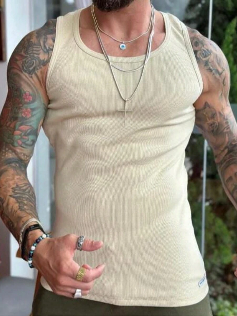 Men's American Style Ribbed Knit Tank Top - Albaricoque - Ver 1