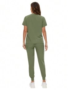 Conjunto de uniformes quirúrgicos para mujer, conjunto de ropa de trabajo para enfermera, salón de belleza, clínica, top y pantalones de uniforme médico, traje de primavera para doctor, enfermería y clínica - Verde Oliva - Ver 3