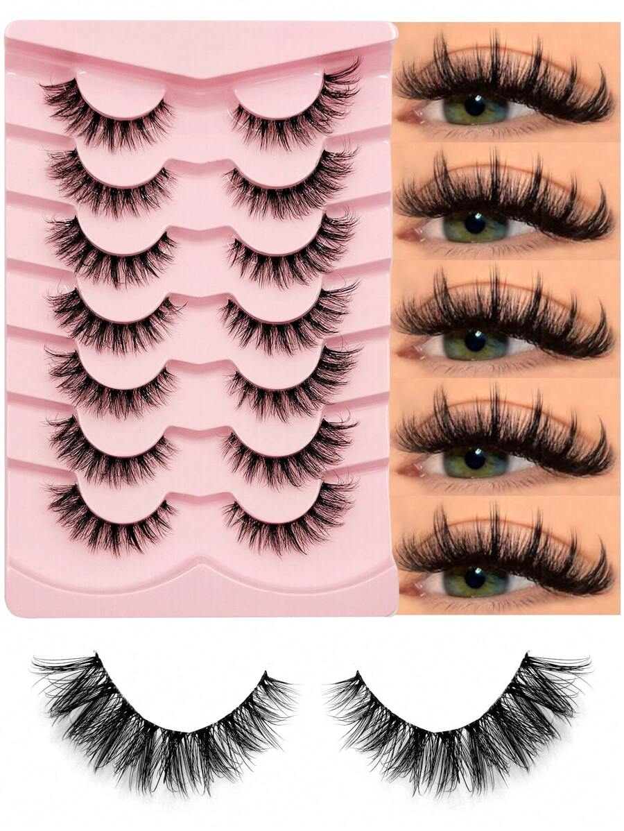 全新 7 对天然睫毛柔软仿貂皮睫毛 3D 蓬松全假睫毛浓密假睫毛纤细睫毛延长猫眼睫毛化妆