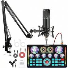 Podcast Equipment Bundle Audio Interface XLR Condenser Microphone 48V Phantom Power Bluetooth For Podcast Streaming Voice Over Singing PC Smartphone - Black-Q7PodcastEquipmentBundle - View 1
