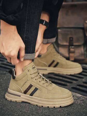 New Men's Shoes For Winter & Spring, Breathable Work Shoes For Construction Site, Thick Sole Athletic Casual Sneakers, Anti-Slip Fashionable Sports Shoes