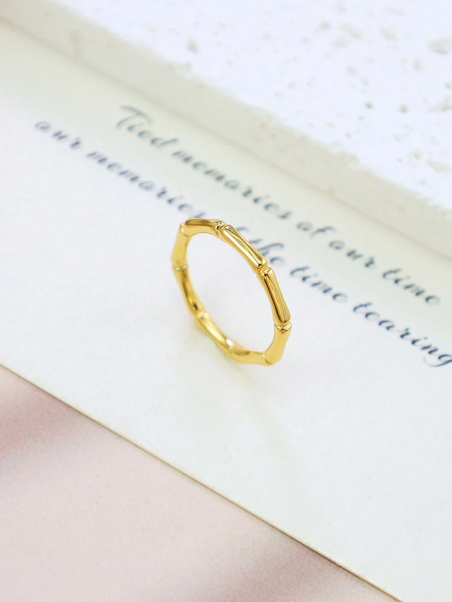 1Piece Stainless Steel Gold Color Bamboo Ring Ring For Women Men Party Gift Fashion Jewelry - Gold - View 1
