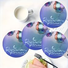 6 pezzi di sottobicchieri decorativi in serie Ramadan Kareem colore lavanda con motivo a lanterna, spessi 10 cm/2mm in morbida gomma con fondo antiscivolo, ideali per tazze, casa, cucina e tavolo da pranzo, decorazione per cucina - Multicolore - Visualizzare 2
