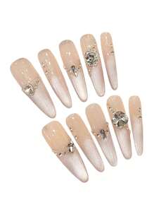 10Pcs Flash Cat Eyes Long Resin Nail Extension Chip-Proof Smudge-Proof Fake Nails For Women And Girl Nail Salon Press On Nails Nail Supplies Nails