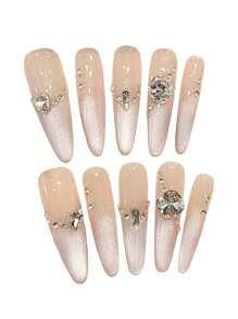 10Pcs Flash Cat Eyes Long Resin Nail Extension Chip-Proof Smudge-Proof Fake Nails For Women And Girl Nail Salon Press On Nails Nail Supplies Nails