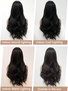 clouder Black Long Hair Wavy Synthetic Wig Women's Natural Black Hair Wig Center Parted Bangs Heat Resistant Wig Synthetic Fiber Daily Party Use Elegant Fashion Wig 34 Inch - Black - View 9