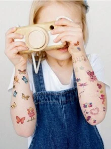 1/2/3/6/10/20pcs Cartoon Cute Children Glitter Temporary Tattoo Stickers - Fairy, Butterfly, Flower, Ladybug, Dragonfly Designs, For Daily Use, Party, Holiday, Gift, Waterproof Body Arm Decoration , Back To School Gifts - Multicolor - View 3