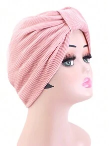 1pc Striped Pleated Twist Turban Hat, Double Layer Headband Hijab Wraps, All-In-One Head Scarf - All-inclusive down Payment - View 5