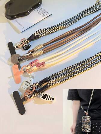 时尚编织长挂绳手机带，带猫和鱼吊坠，可拆卸户外绳礼物，适合母亲、家人、朋友、生日、节日手机吊饰、手机链