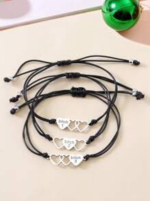 Goodwaro 3pcs Stainless Steel Laser Engraved "Best " Heart Decor Friendship Bracelets With Elegant Gift Card, For Ladies Daily Wear