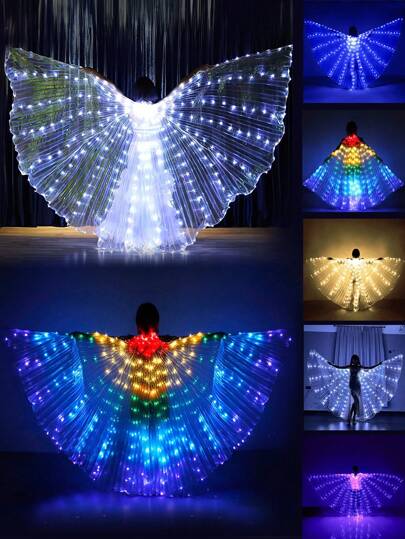 1 PIEZA Alas iluminadas con LED de colores, capas, actuaciones de escenario coloridas, decoraciones brillantes, accesorios de ropa, regalos para celebraciones, decoraciones de escenario para danza del vientre, decoraciones para fiestas, decoraciones para el hogar, decoraciones para fiestas temáticas, decoraciones para el Día de San Valentín, apropiado para festivales de la universidad y Pascua, disfraces de carnaval.