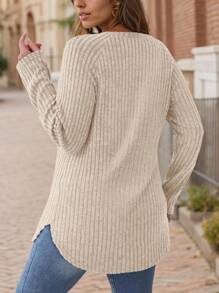 tooluck Women's Round Neck Raglan Long Sleeve Top Solid Color - 杏色 - 查看 4