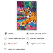 1pc Unframed Botanical Sleeping Animal Tiger On Bed Poster Cute Preppy Art Funky Painting Canvas Print Minimalist Wall Picture For Dorm,Apartment,Living Room,Bedroom,Modern Home Decoration - Multicolor - View 5