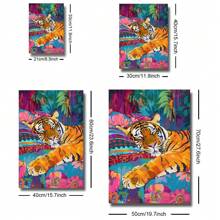 1pc Unframed Botanical Sleeping Animal Tiger On Bed Poster Cute Preppy Art Funky Painting Canvas Print Minimalist Wall Picture For Dorm,Apartment,Living Room,Bedroom,Modern Home Decoration - Multicolor - View 4