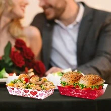 20 Pcs Valentines Food Trays Love And Heart Paper Snack Serving Tray Red Pink Romantic Theme Popcorn Hot Dog Hamburg Tray For Valentine's Day Wedding Birthday Movie Night Party Supplies - Multicolor - View 4