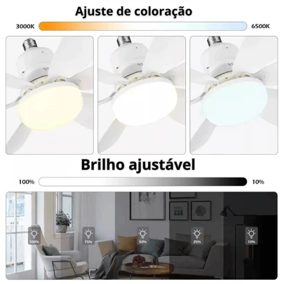 Ventilador de Teto 2 em 1: Luz LED Ajustável e Pás Silenciosas para Seu Conforto