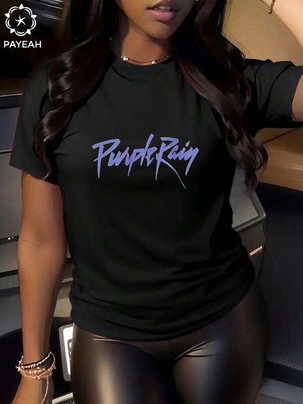 Payeah 1Pcs Purple Rain Prince Digital Print Women's 100% Cotton Short-Sleeved T-Shirt 220g