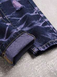 男士时尚休闲户外做旧直筒牛仔裤，舒适街头风牛仔裤，适合Y2K都市漫步、外出休闲、与家人进行户外活动。 - 紫色 - 查看 3